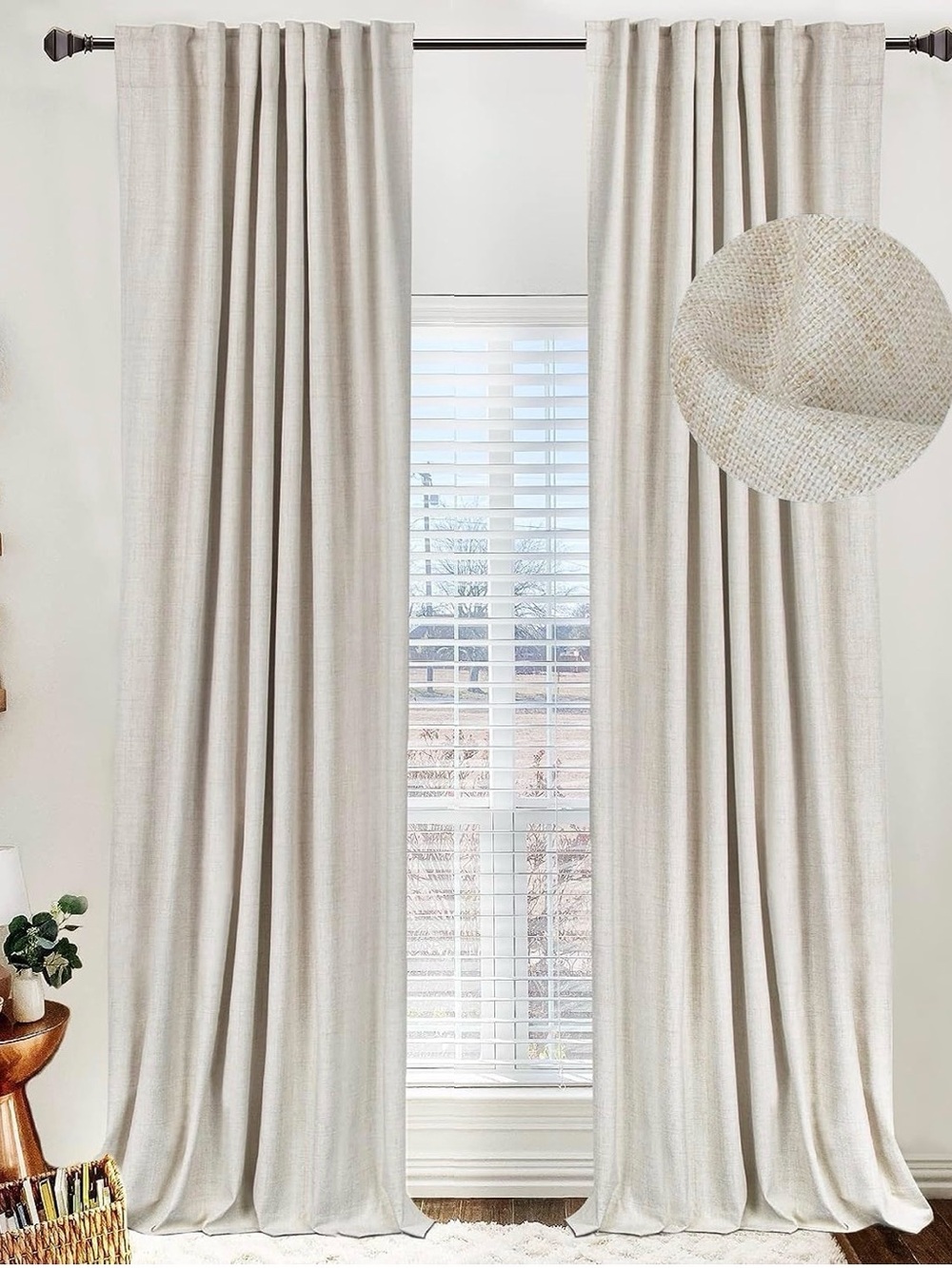 Neutral Linen-Look Curtain Panels 2 Pieces